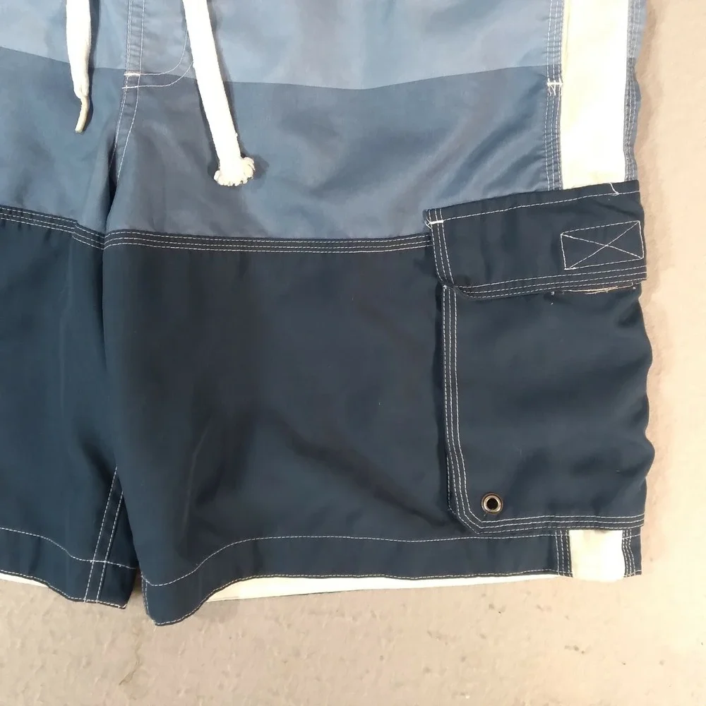 Mossimo surf board shorts swim trunks men's medium blue stripe cargo pockets